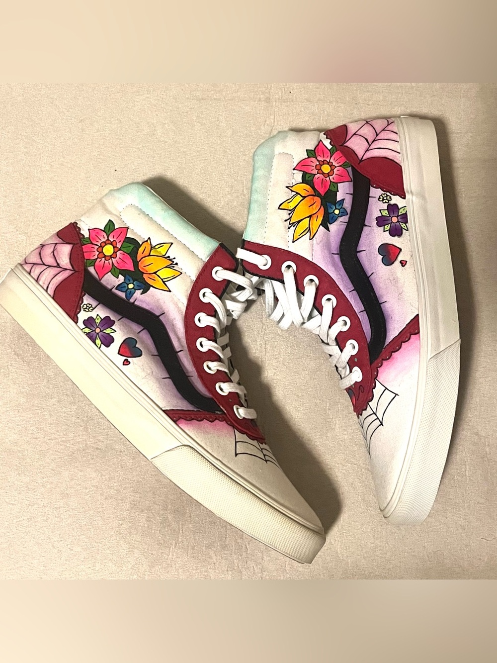 Custom Hand-Painted Vans Off The Wall High Top Sneakers Multicolor Women’s 10